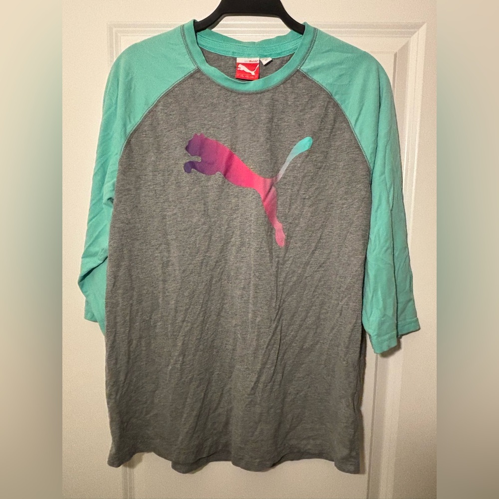 Puma Kids' Gray and Teal Long Sleeve Shirt